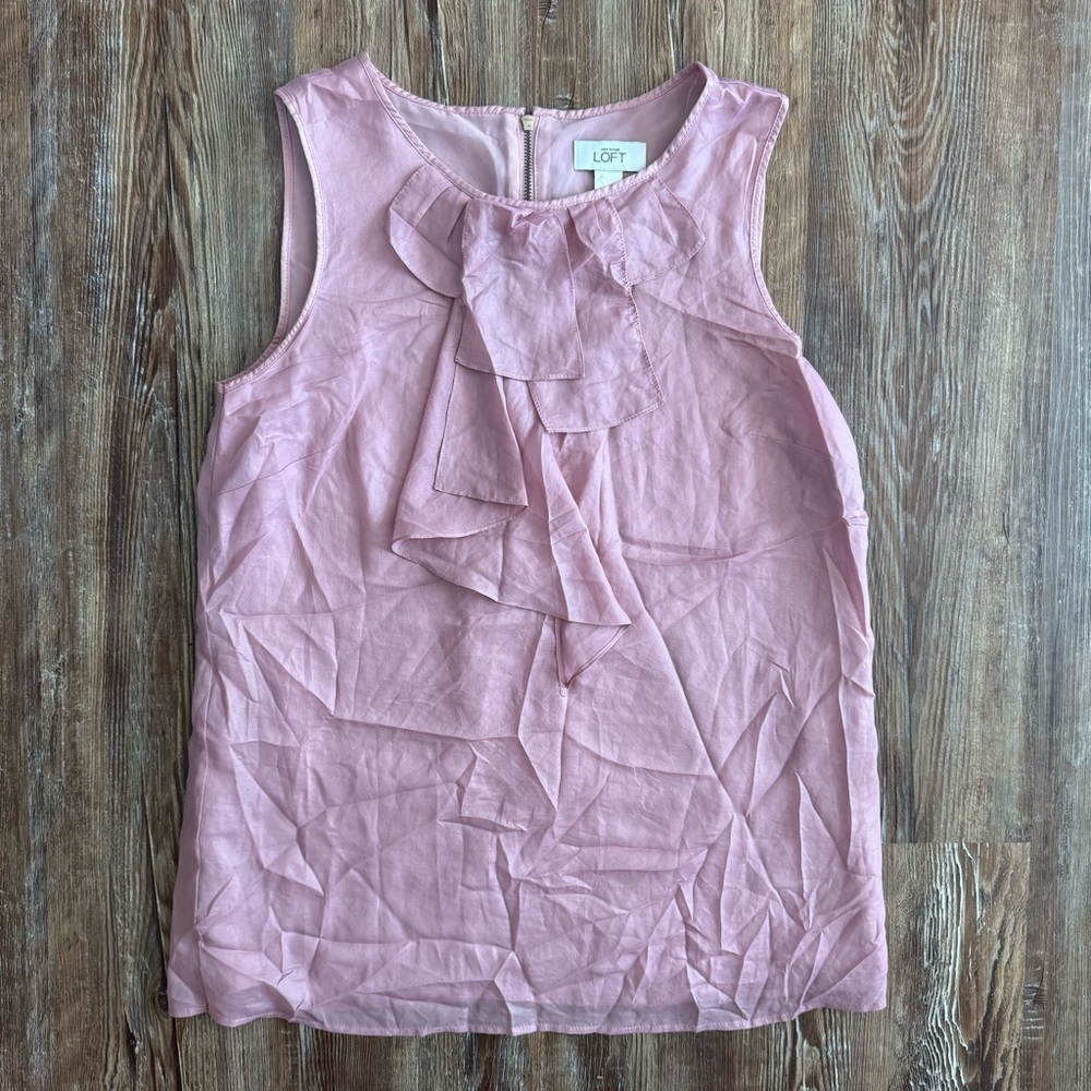 LOFT Blush Ruffle Front Blouse